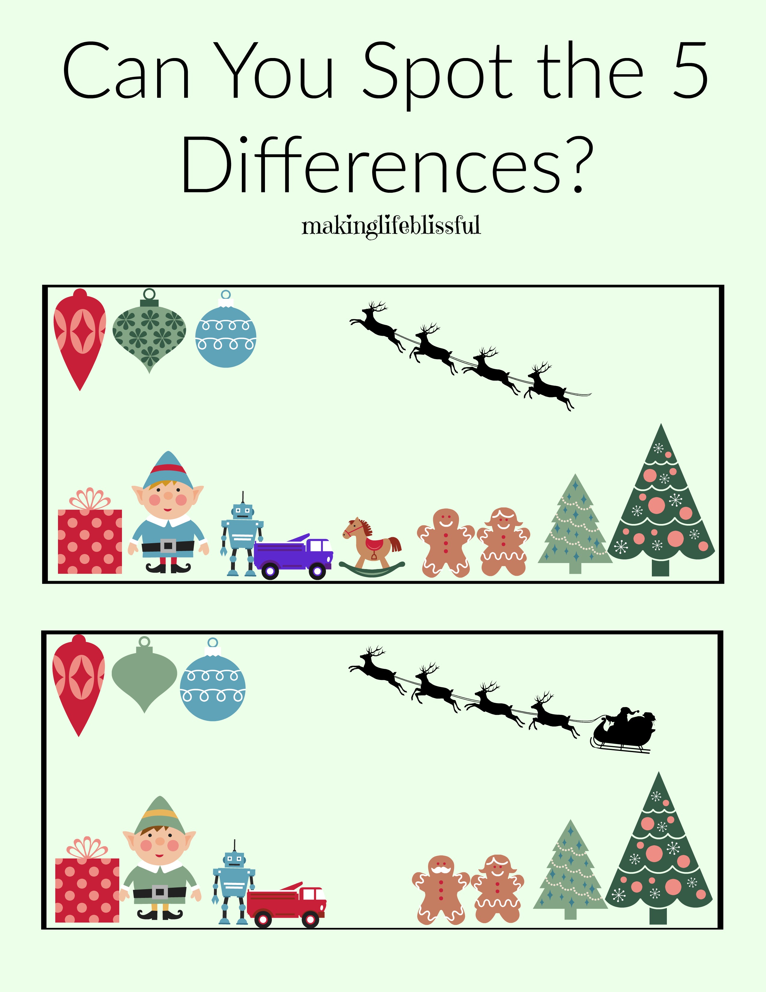 Christmas Spot The Difference Free Printables