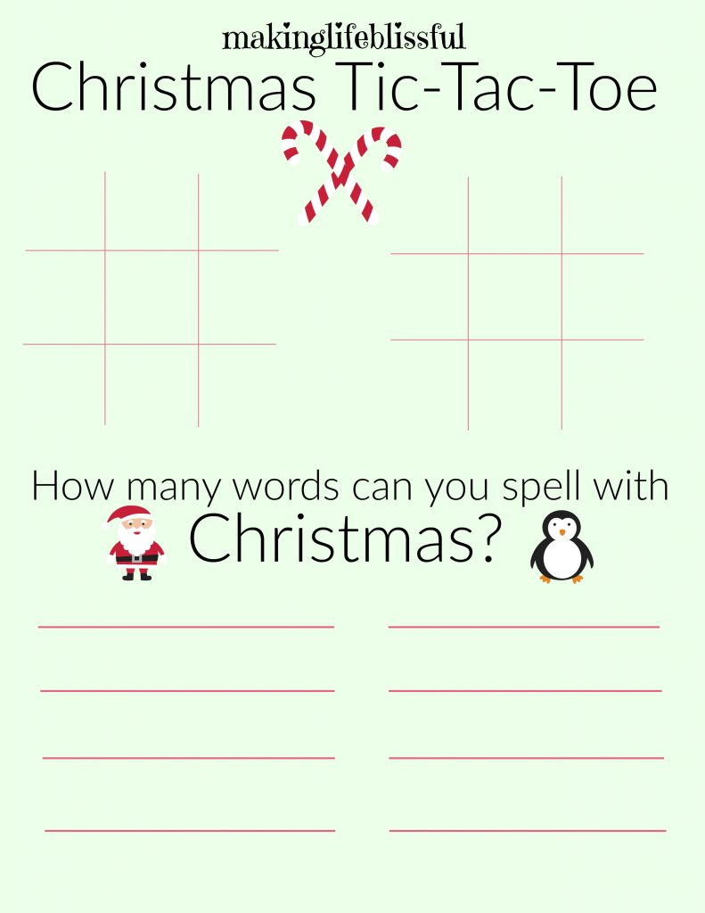 Christmas Activity Sheet Printables Tic Tac Toe