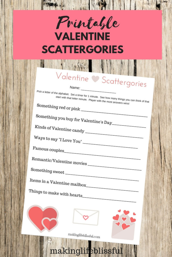 Printable Valentine Scattergories Game