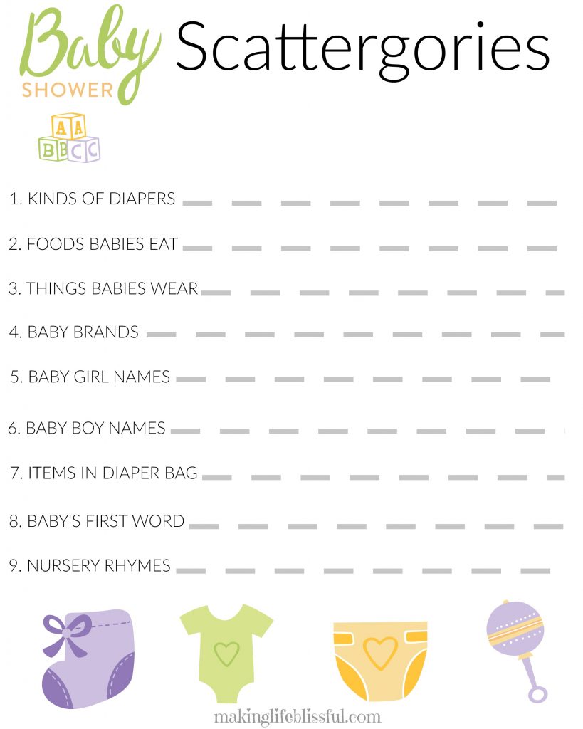 BABY SHOWER SCATTERGORIES Making Life Blissful