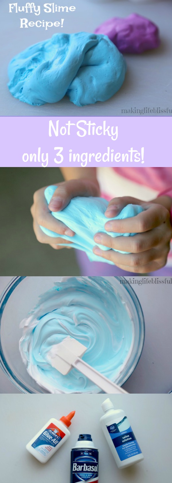 Easy 3 Ingredient Fluffy Slime Recipe Non Sticky Making