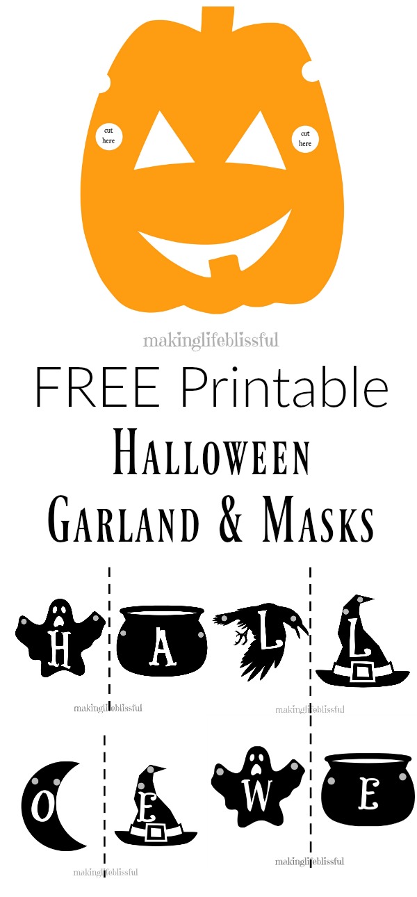 free printable halloween garland sign and masks