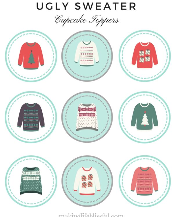 ugly sweater cupcake toppers 1 1