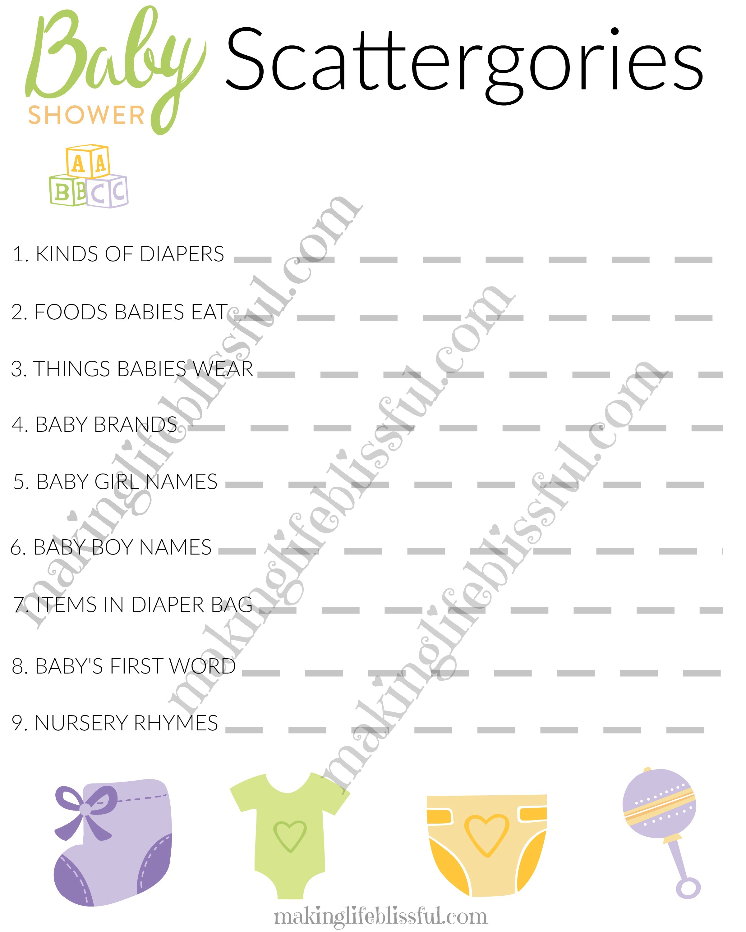 scattergories lists for baby shower scattergories lists for baby shower