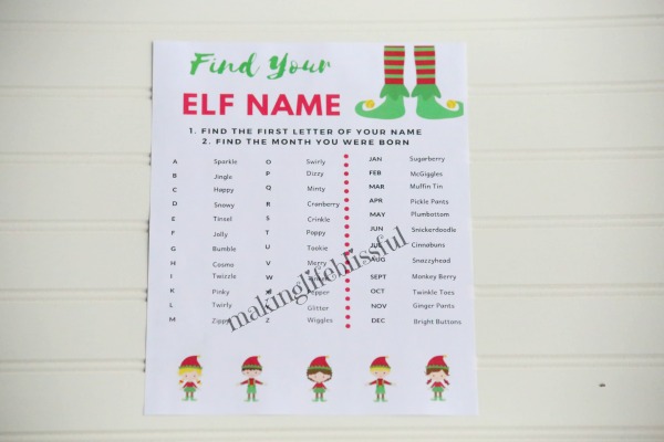 Free Printable elf name game for Christmas!