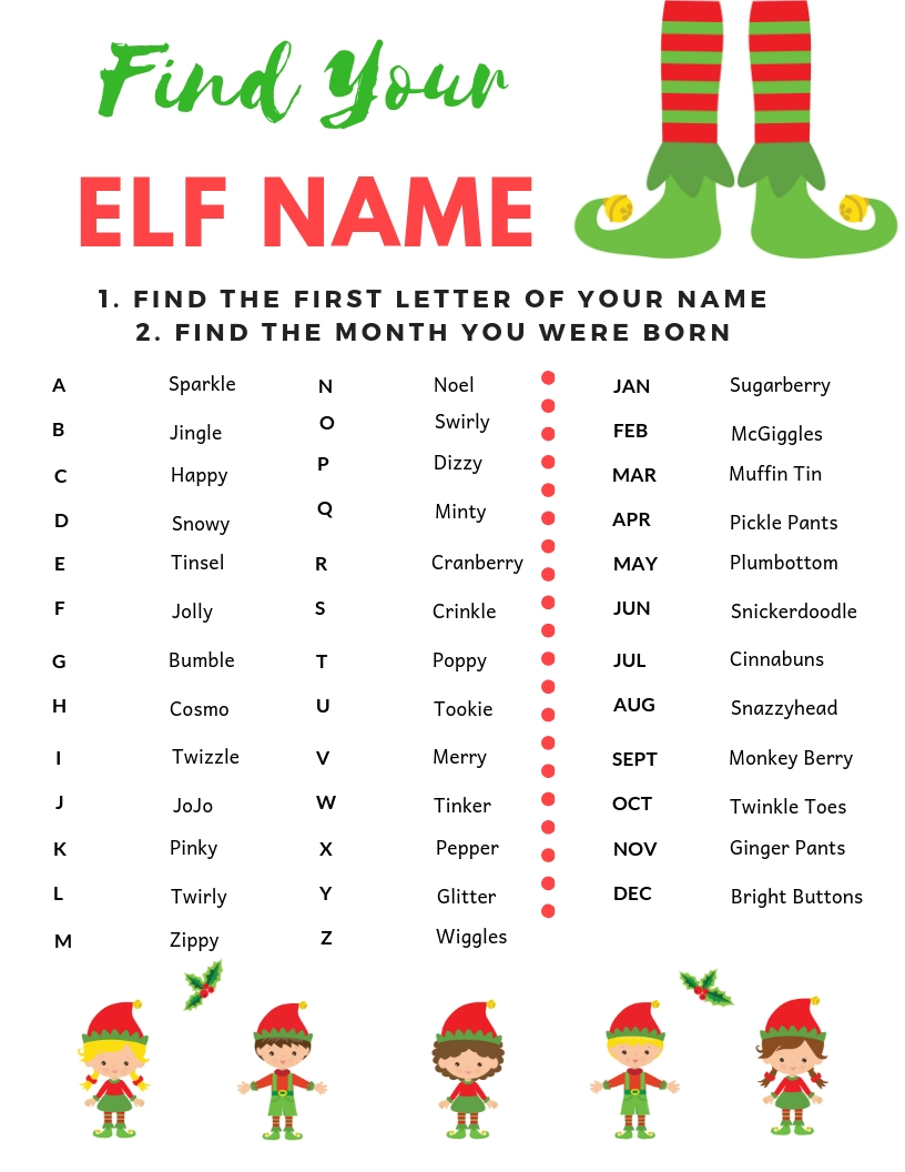 What's Your Elf Name Printable