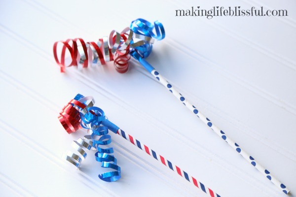 Paper straw and curling ribbon 4th of July spirit wand craft