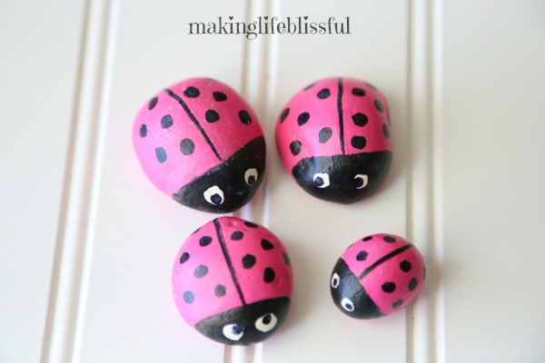 Ladybug Painted Rocks for teaching kids