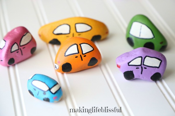 Fun painted rock cars for kids to make