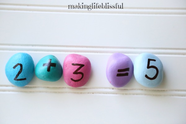 Use painted rocks to teach math to kids