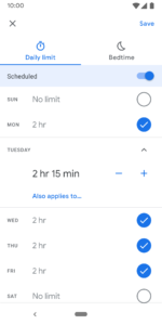 family link set screen time limits