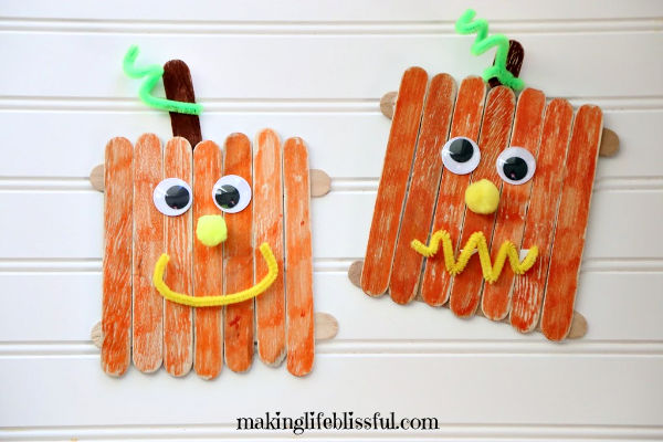 Cute craft stick pumpkin craft for kids