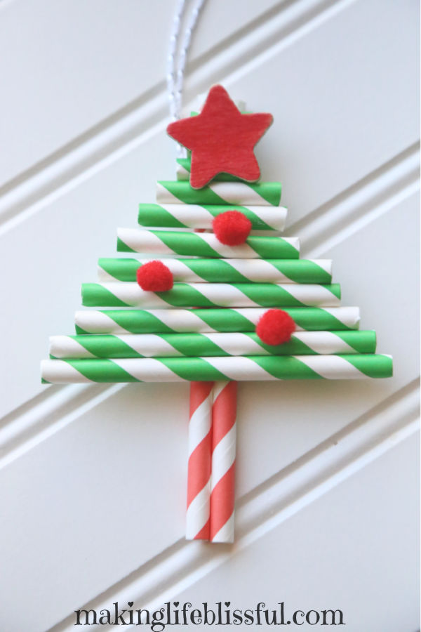 DIY Paper Straw Christmas Tree Ornament Making Life Blissful