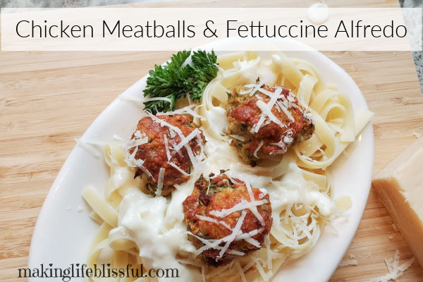 Healthy Chicken Meatballs with Fettuccine Alfredo